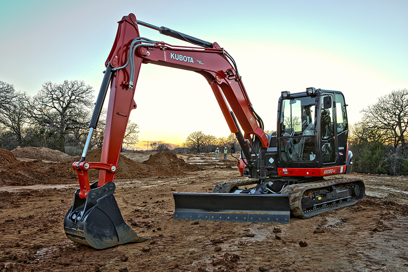 Kubota compact excavator on a construction site during land clearing and site preparation